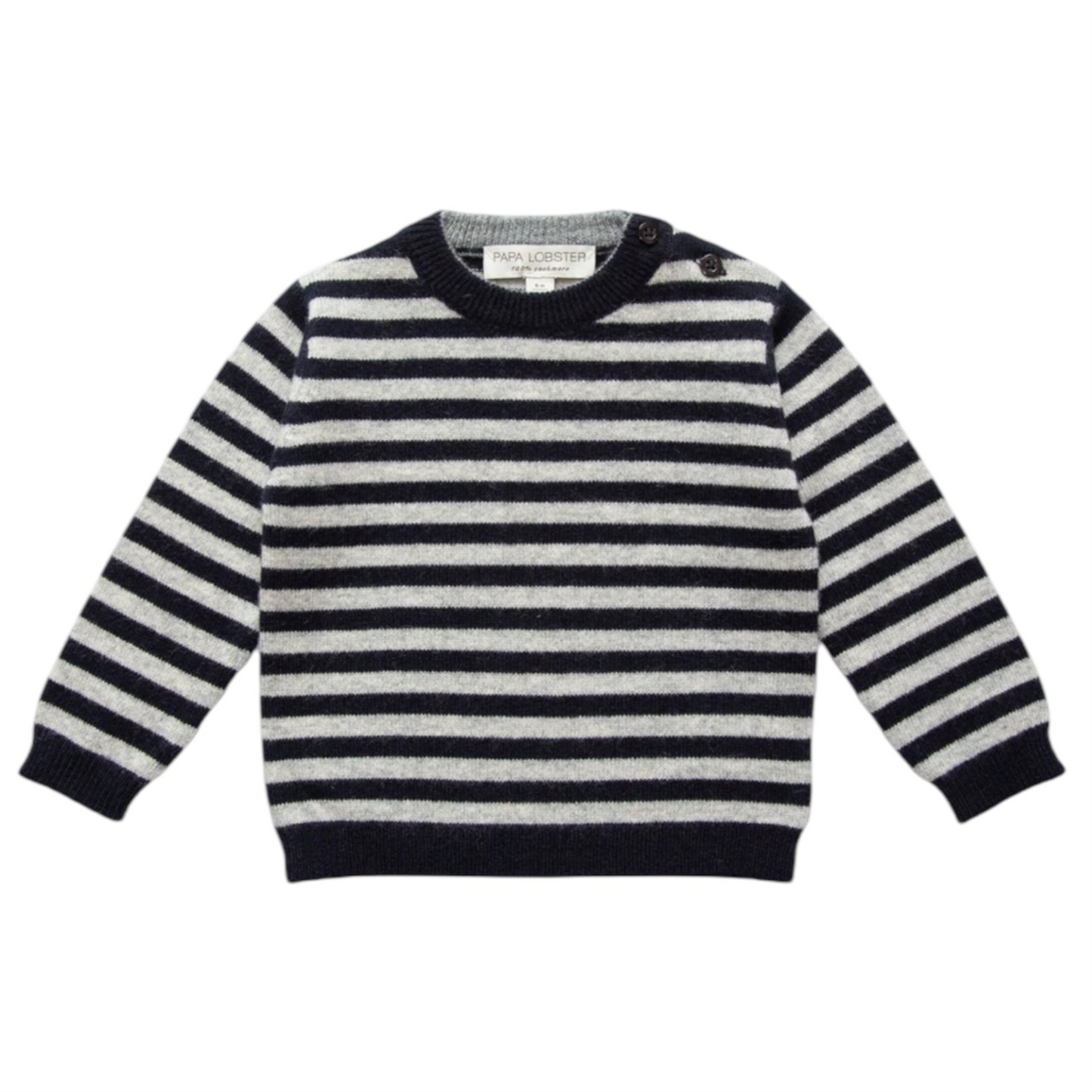Pullover „Bob“ von Papa Lobster, 0-36 Monate 100% Kaschmir, Farbe: navy / light grey melange gestreift