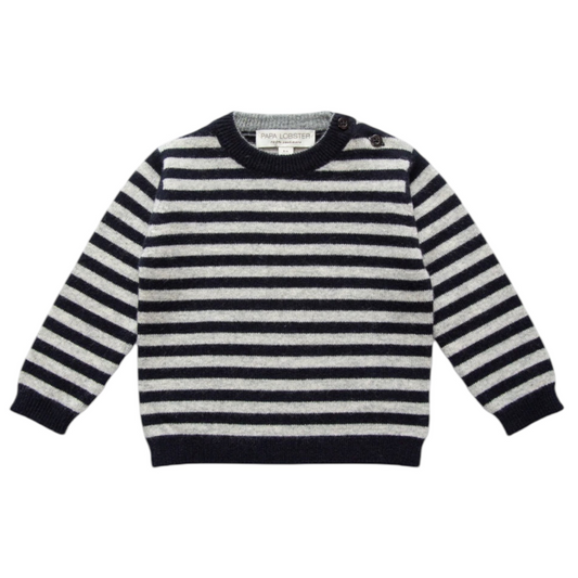 Pullover „Bob“ von Papa Lobster, 0-36 Monate 100% Kaschmir, Farbe: navy / light grey melange gestreift