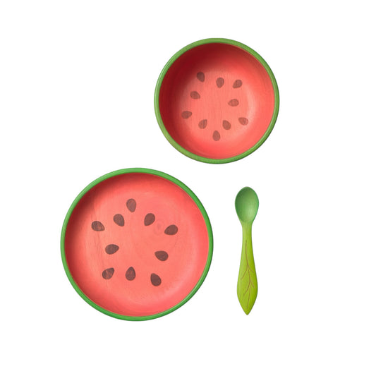 Wassermelone Geschirr-Set mit Löffel aus Hevea-Holz von Oli & Carol