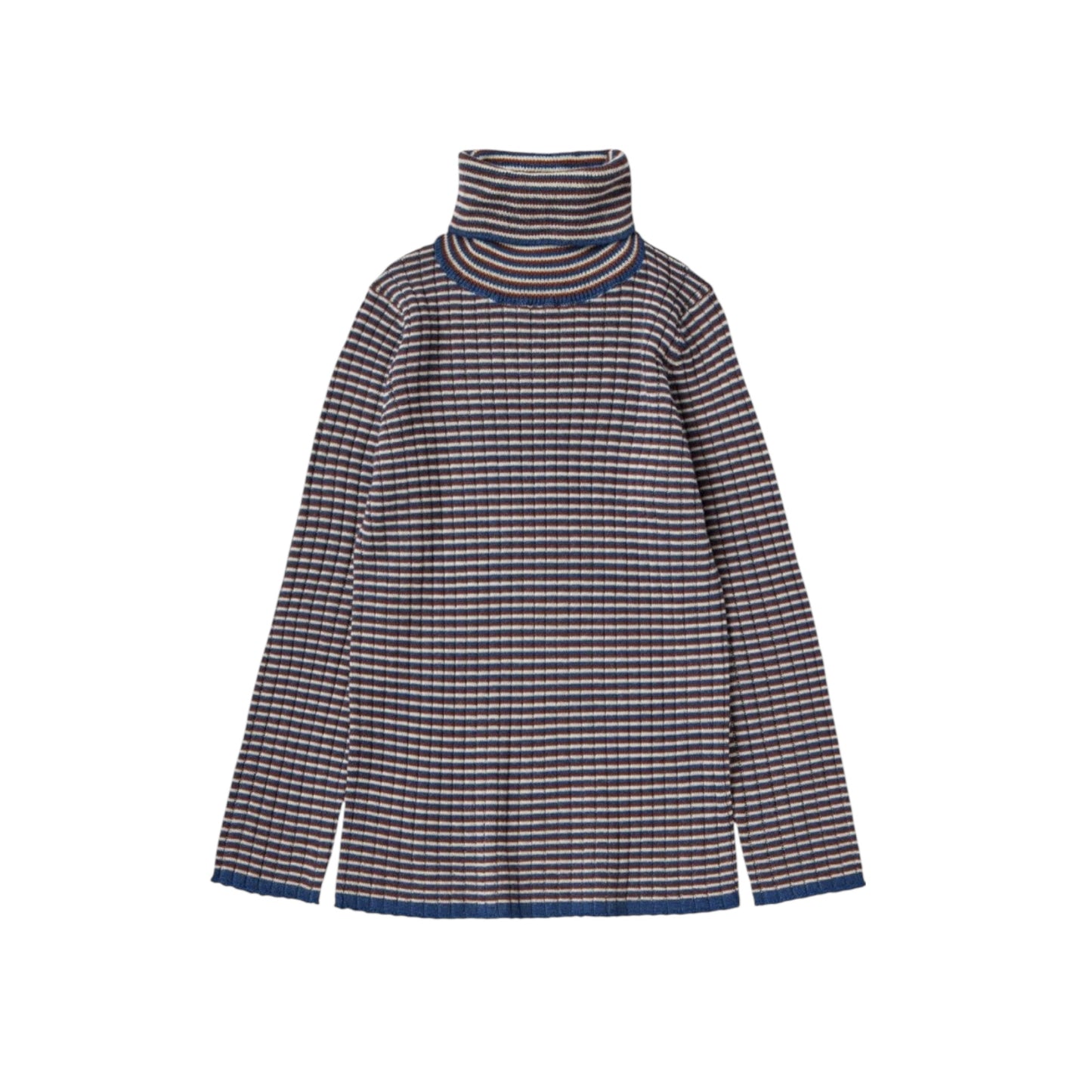 Rollkragenpullover aus Merinowolle von Fub, Gr. 100-150, Farbe: ecru/ pond blue/ clay