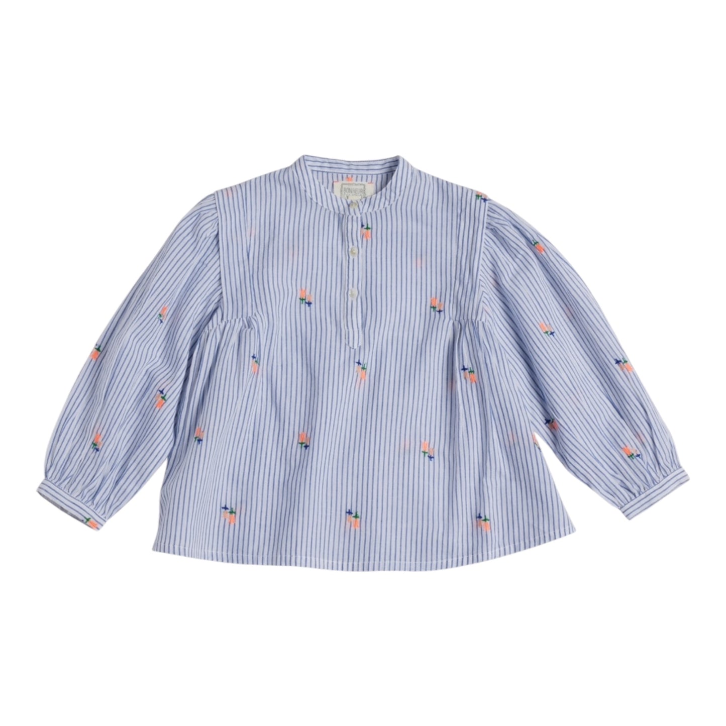 Bluse gestreift mit Blumenstickerei von Bonheur du jour Paris, Gr. 2-6 Jahre, Farbe: ecru/ blue