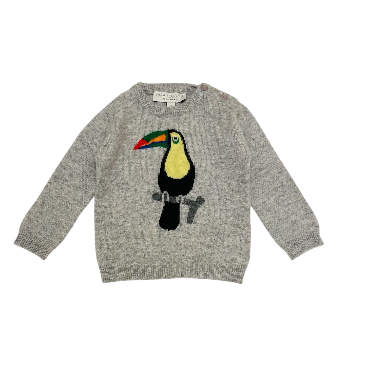 Pullover „Toucan“ von Papa Lobster, 0-36 Monate aus 100% Kaschmir, Farbe: light grey melange