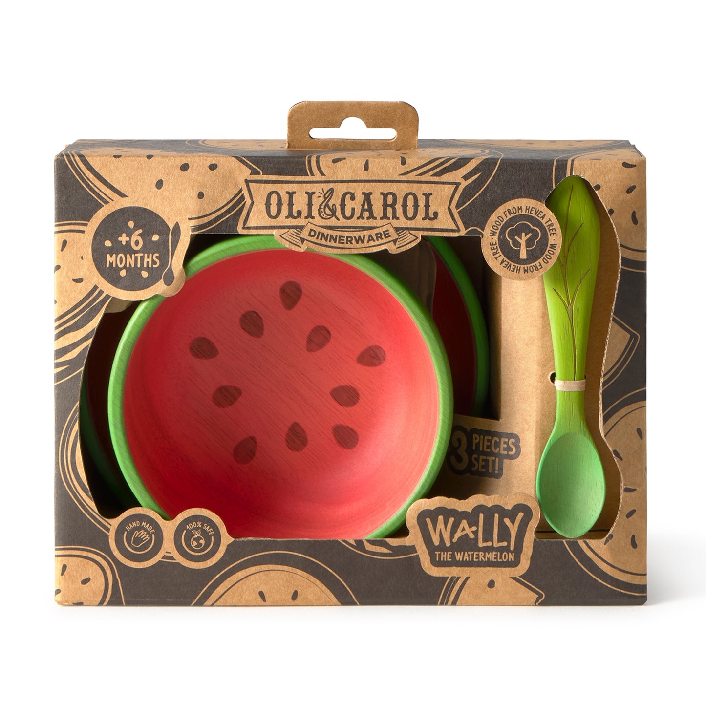 Wassermelone Geschirr-Set mit Löffel aus Hevea-Holz von Oli & Carol