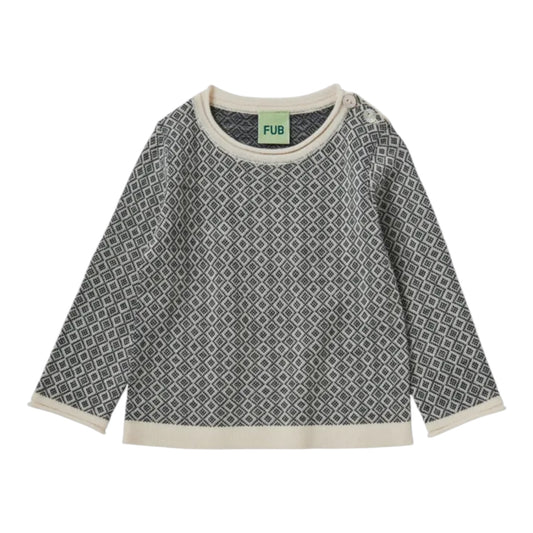 Pullover Jaquard Extrafein gestrickt von Fub aus Merinowolle, Gr. 62-92, Farbe: dark navy/ ecru