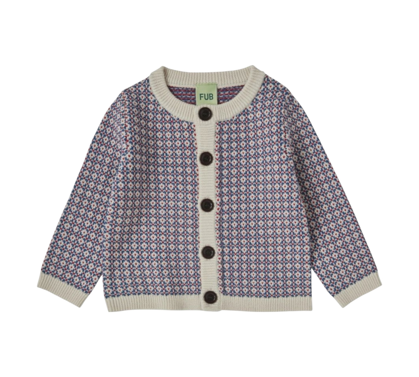 Cardigan aus Merinowolle von Fub, Gr. 56-92, Farbe: ecru/ blue/ red