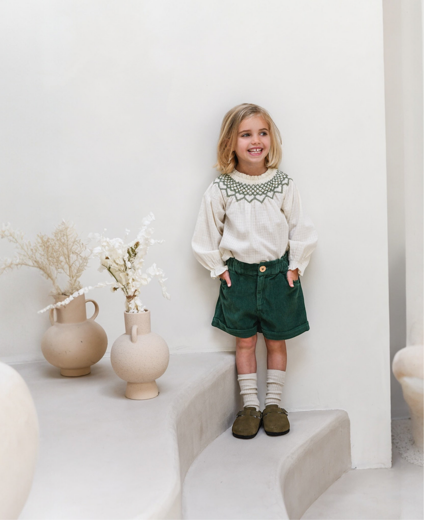 Bluse mit Smok von Bonheur du jour Paris, Gr. 2-10 Jahre, Farbe: ecru