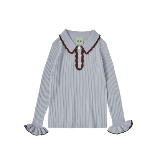 Ripp-Poloshirt aus Merinowolle von Fub, Gr. 100-150, Farbe: ice/clay