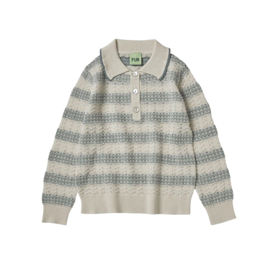 Pointelle Polo aus Merinowolle von Fub, Gr. 100-150, Farbe: ecru/misty green