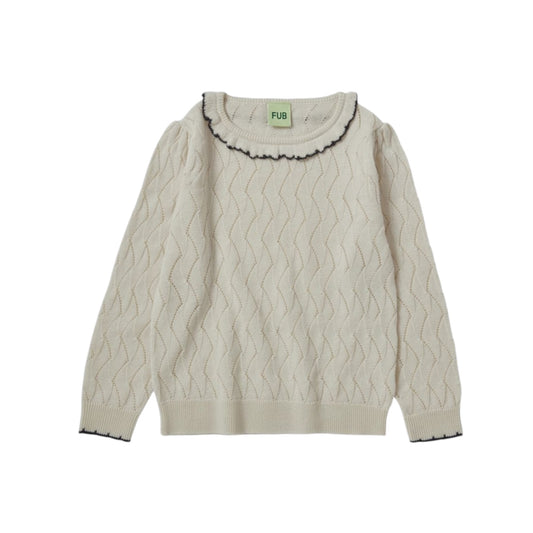 Pointelle Pullover von Fub aus 100% Merinowolle, Gr. 100-150, Farbe: ecru