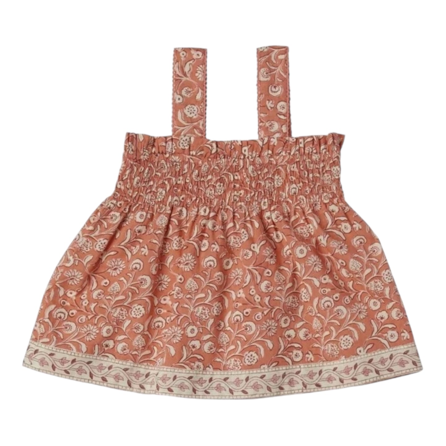 Top with block print from Bonheur du jour Paris, size 2-10 years, color: coral/ecru