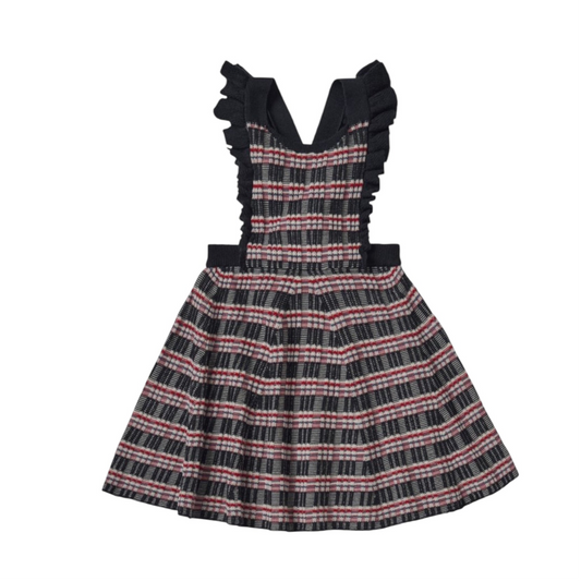 Latzrock aus Merinowolle von Fub, Gr. 100-120, Farbe: dark navy/ ecru/ red