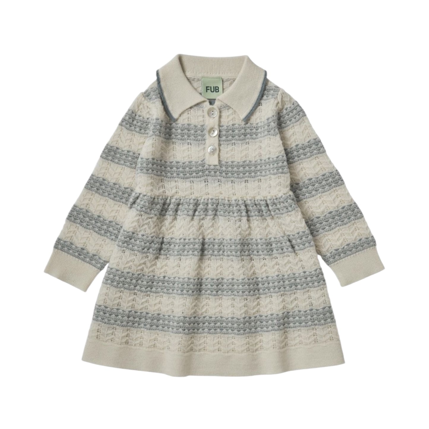 Strick-Kleid von Fub aus 100% Merinowolle, Gr. 62-92, Farbe: ecru/ misty green