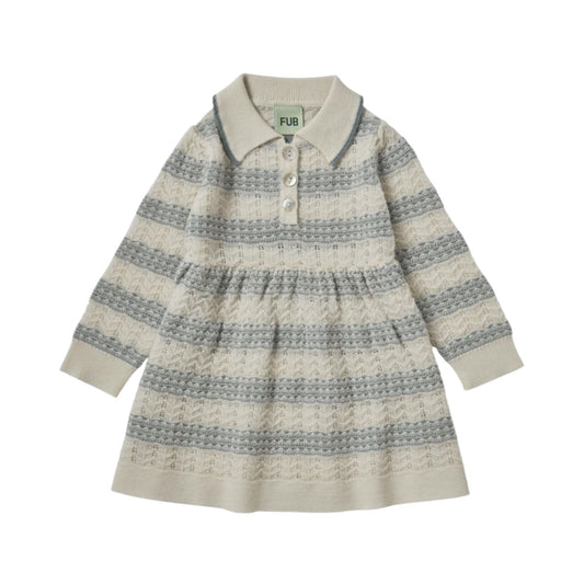 Strick-Kleid von Fub aus 100% Merinowolle, Gr. 62-92, Farbe: ecru/ misty green