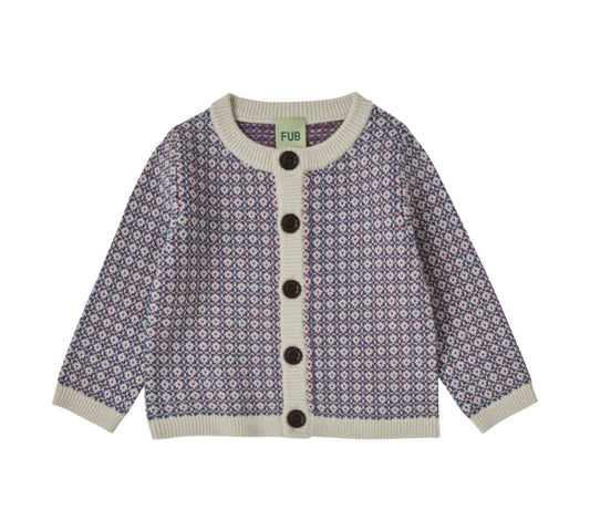 Cardigan aus Merinowolle von Fub, Gr. 56-92, Farbe: ecru/ blue/ red