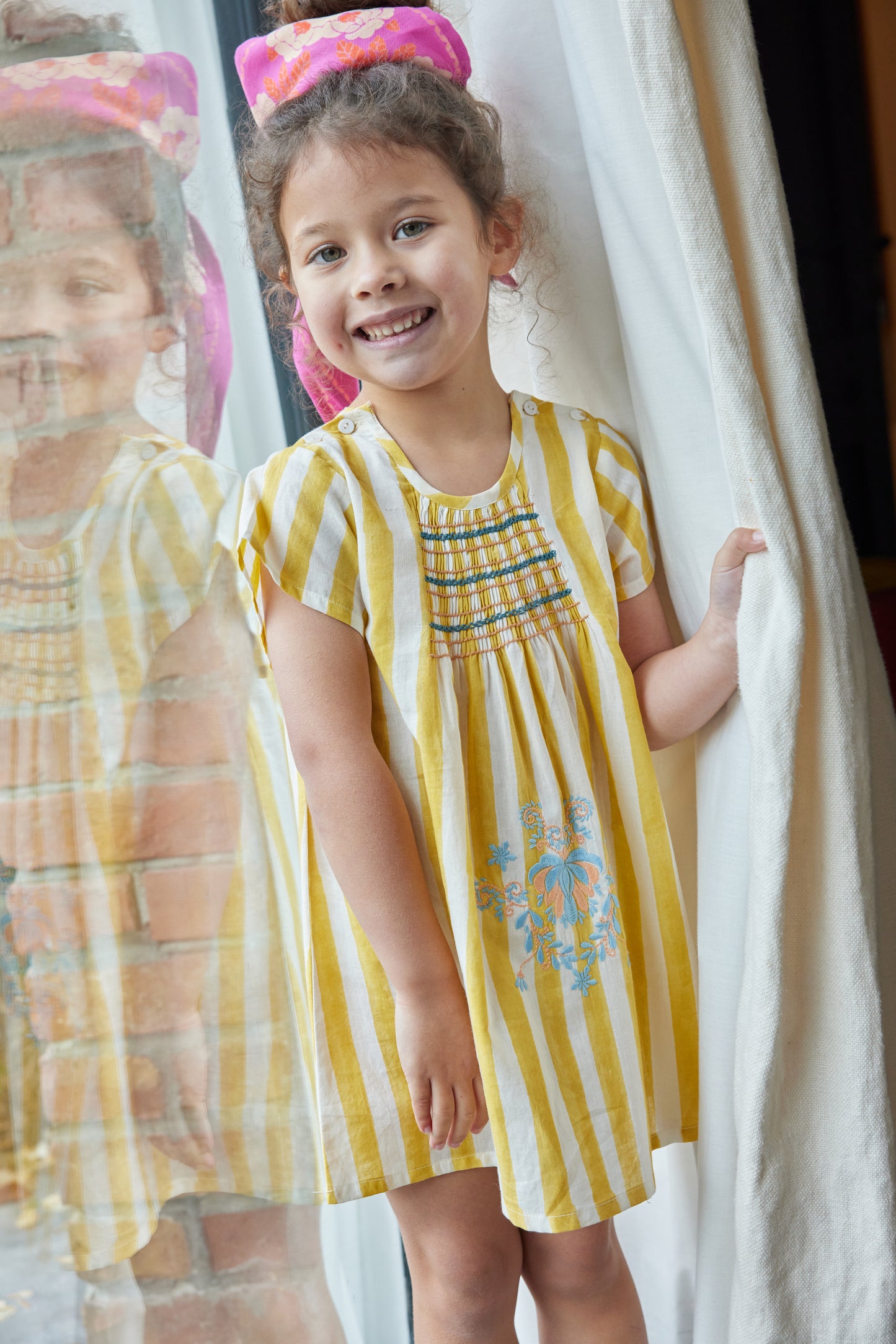Gestreiftes Kleid von Bonheur du jour Paris, Gr. 4-6 Jahre, Farbe: jaune/ ecru
