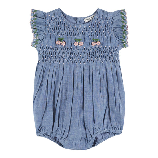 Gesmokter Romper von Emile et Ida, Gr. 3-24 Monate, Farbe: chambray
