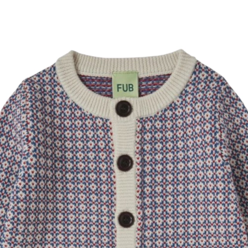 Cardigan aus Merinowolle von Fub, Gr. 56-92, Farbe: ecru/ blue/ red