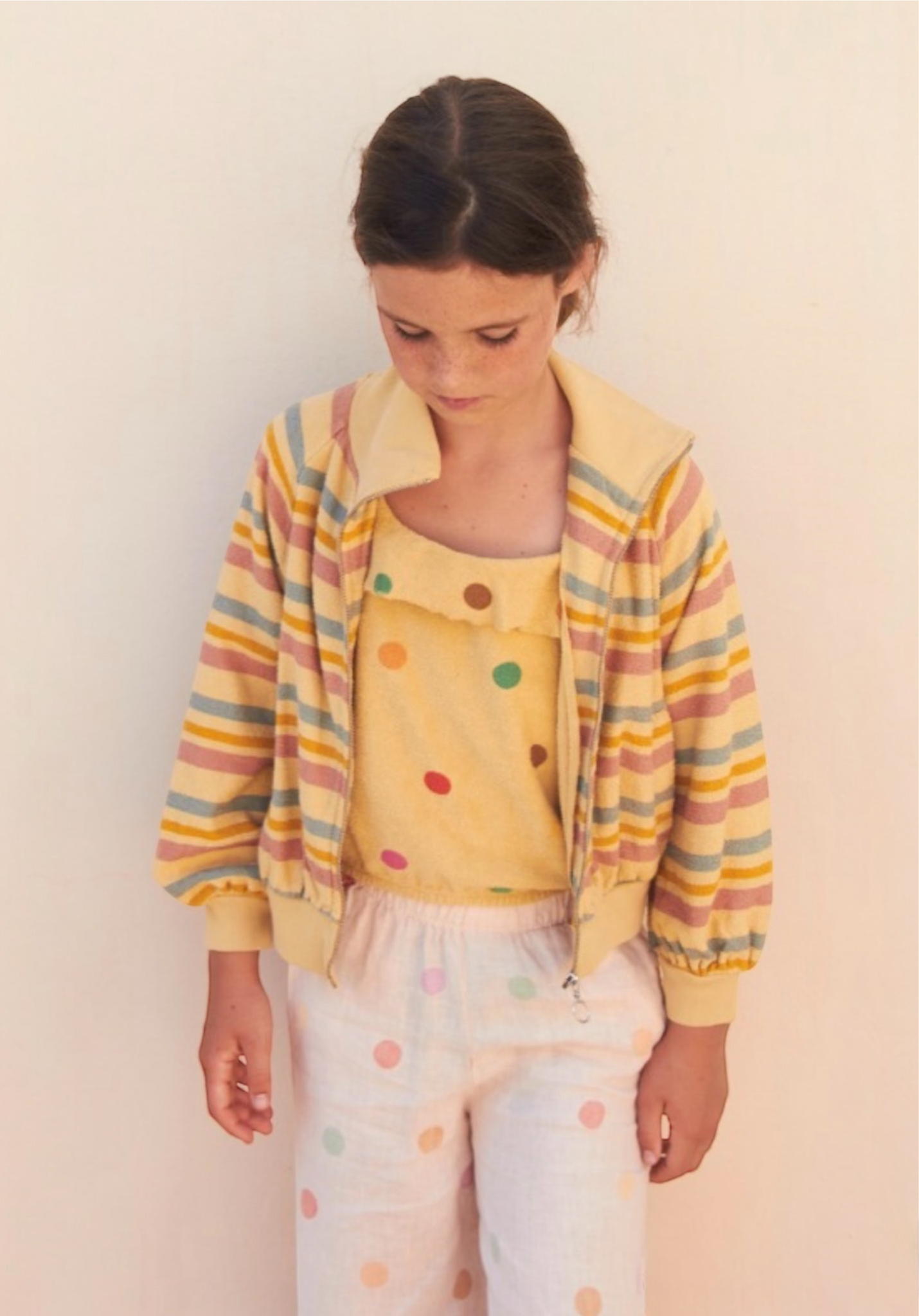 Terry jacket by Longlivethequeen, ages 4-16, color: yellow stripe