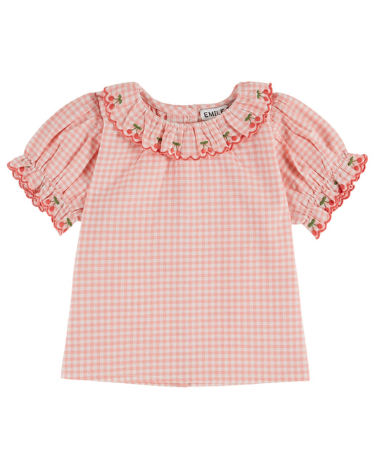 Karierte Bluse mit Stickerei von Emile et Ida, Gr. 6-24 Monate, Farbe: vivi