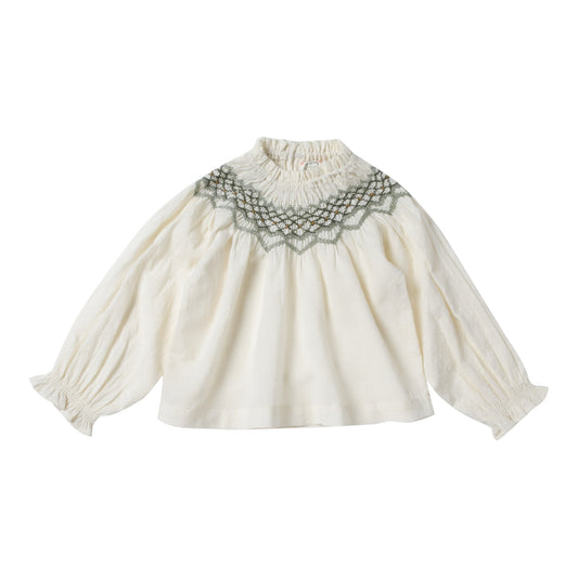 Bluse mit Smok von Bonheur du jour Paris, Gr. 2-10 Jahre, Farbe: ecru